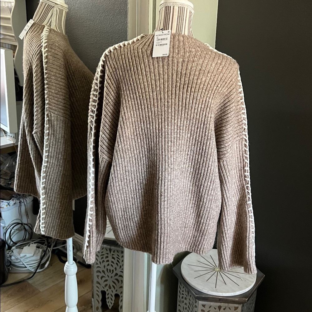 NWT Halogen Ribbed Knit Sweater XL in Taupe - Picture 7 of 11